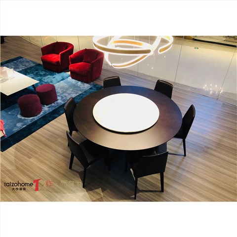 现代 大作极简 餐桌T-T06A白蜡实木脚架+中纤板贴直纹白蜡木皮/卡拉拉白天然大理石/啡网天然大理石烟熏色