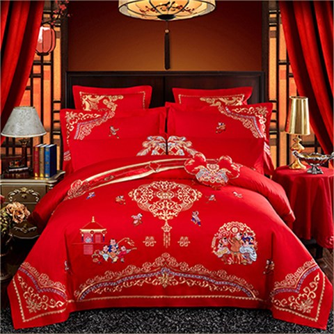 床上用品 床品套件 悠梦嘉居 婚庆绣花四件套 YJ9-008 60s全棉刺绣 龙凤传情 百子情缘